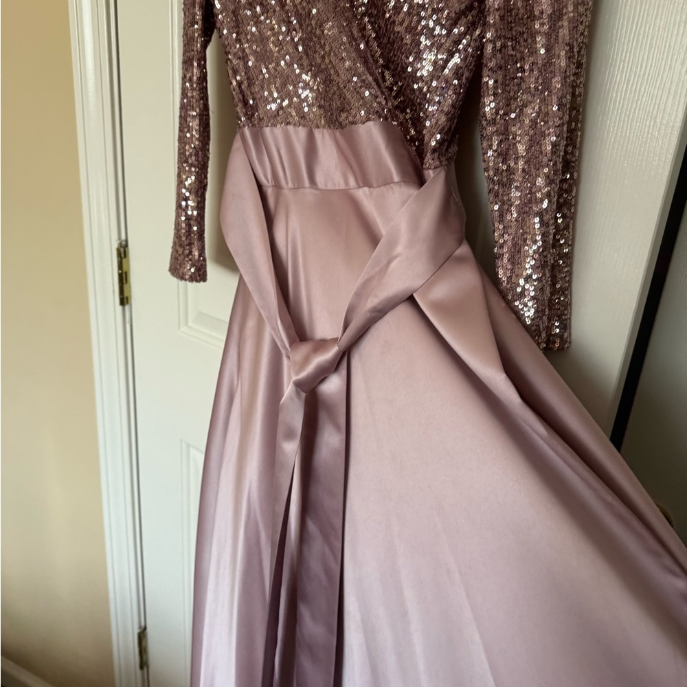Xscape 3/4 Sleeve Sequin Top Stain Ballgown Mauve 12 - Picture 5 of 11
